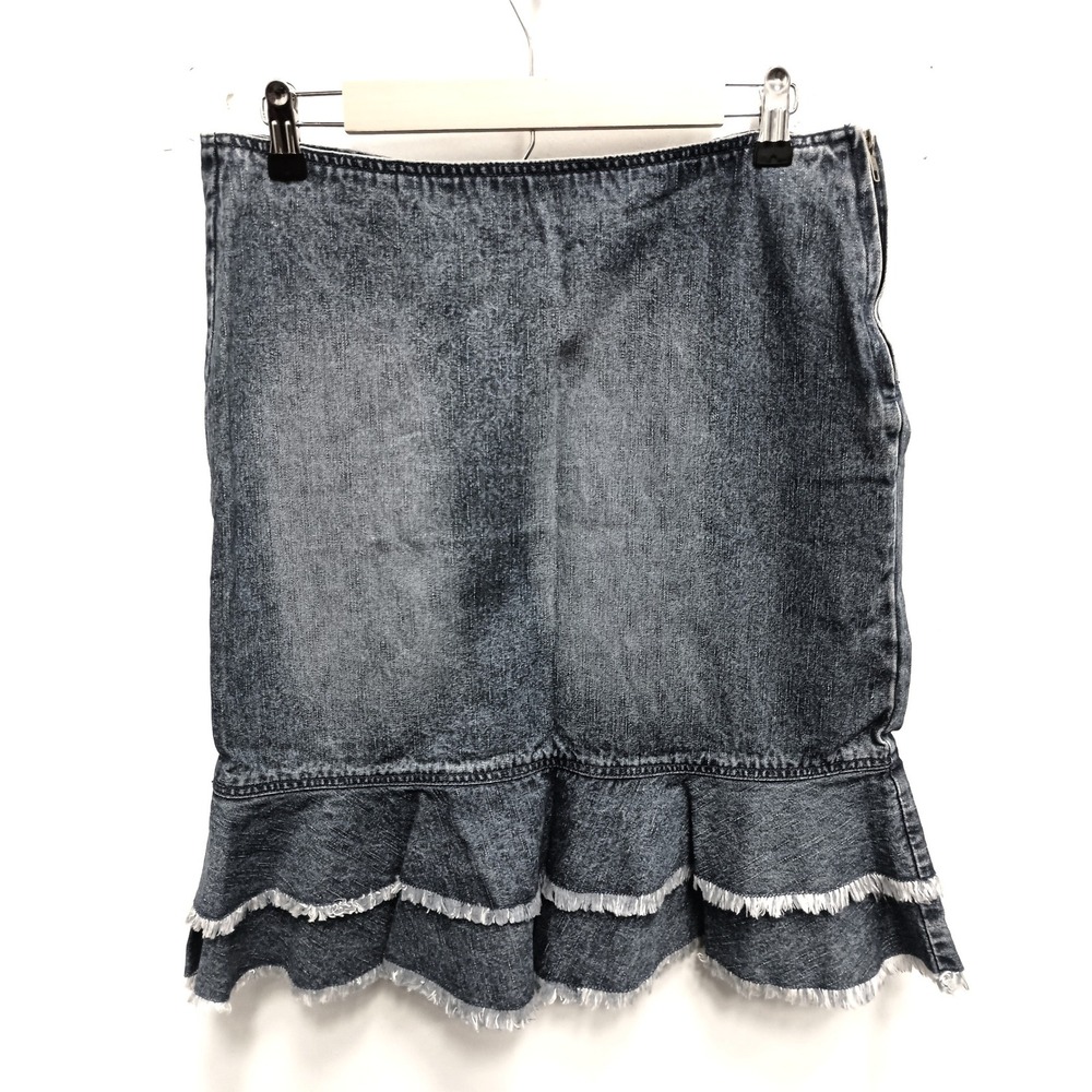 Vintage Y2K Quizz New York Denim Ruffle Mini Skirt Womens 11/12 Blue Frayed Hem‎
